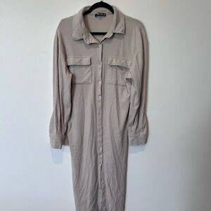 Missguided Beige Button-Up Ribbed Beige Maxi Shirt Dress Size US 6 Autumn Fall